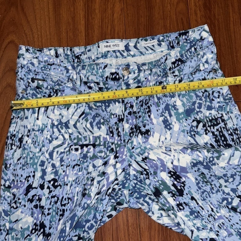 NINE WEST Women's Chrystie Denim Capri Denim Blue Print 12 pants trousers crop - Picture 5 of 9